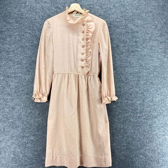 Nola Duncan Dress Women M Medium Beige Sheath Midi 1/2 Button Long Sleeve Casual - Picture 3 of 8